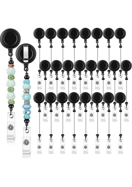 24 Adet Boncuklu Rozet Makarası Geri Çekilebilir Klips Tutucu Boncuklar Için Siyah (Yurt Dışından) fiyatları
