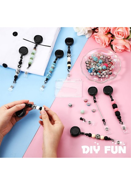 24 Adet Boncuklu Rozet Makarası Geri Çekilebilir Klips Tutucu Boncuklar Için Siyah (Yurt Dışından) modelleri
