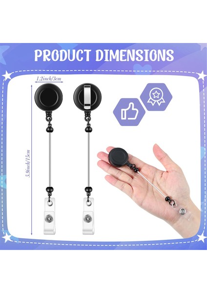 24 Adet Boncuklu Rozet Makarası Geri Çekilebilir Klips Tutucu Boncuklar Için Siyah (Yurt Dışından) fırsatları