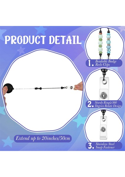 24 Adet Boncuklu Rozet Makarası Geri Çekilebilir Klips Tutucu Boncuklar Için Siyah (Yurt Dışından) indirimleri