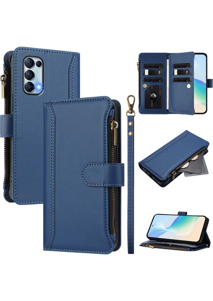 Case For Oppo Reno 5 Premium Leather Zipper Pocket Wallet Phone Case With 9 Card Slots And Detachable Wrist Strap (Yurt Dışından)