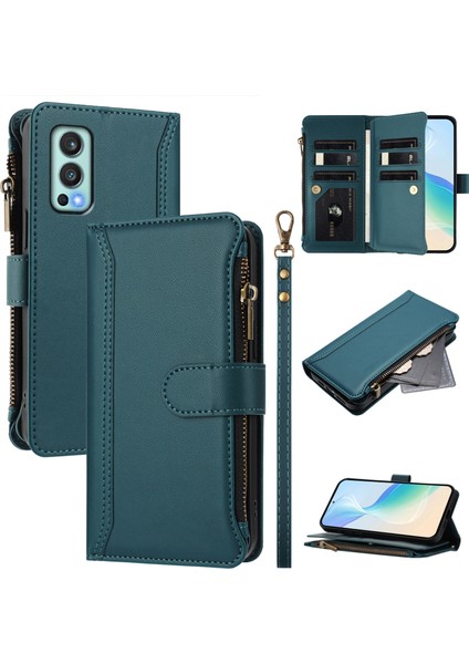 Case For Oneplus Nord 2 Premium Leather Zipper Pocket Wallet Phone Case With 9 Card Slots And Detachable Wrist Strap (Yurt Dışından)