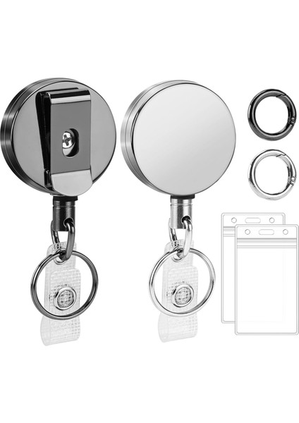 2 Paket Geri Çekilebilir Rozet Makaraları Metal Kimlik Kartı Tutucuları, Siyah ve Gümüş (Yurt Dışından)