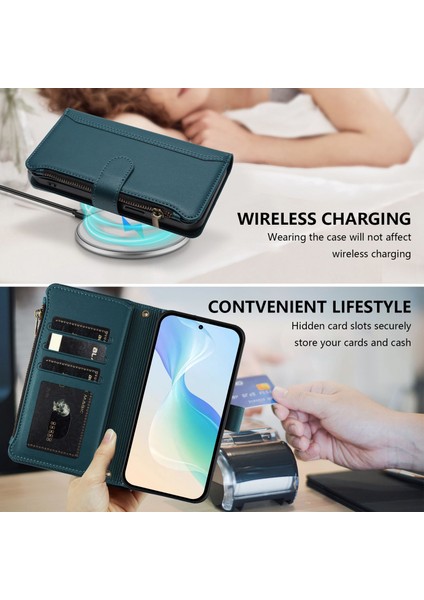 Case For Realme P3 Ultra 5g Premium Leather Zipper Pocket Wallet Phone Case With 9 Card Slots And Detachable Wrist Strap (Yurt Dışından)