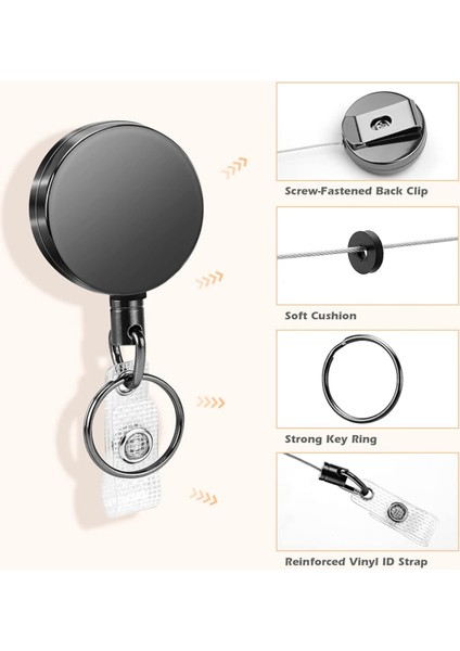 2 Paket Geri Çekilebilir Rozet Makaraları Metal Kimlik Kartı Tutucuları, Siyah ve Gümüş (Yurt Dışından) fırsatları