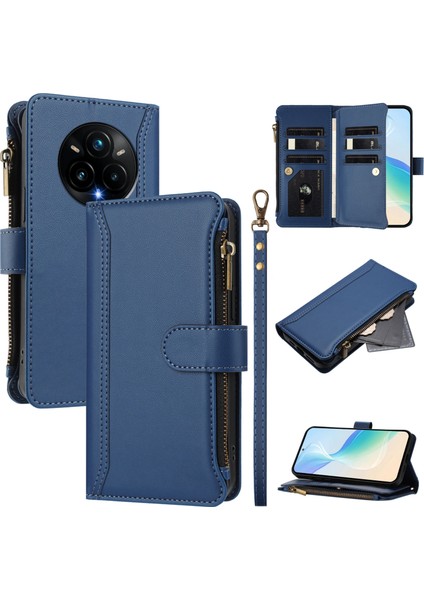 Case For Realme 14 Pro Plus 5g Premium Leather Zipper Pocket Wallet Phone Case With 9 Card Slots And Detachable Wrist Strap (Yurt Dışından)