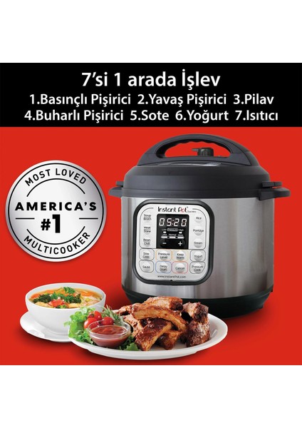 Duo 7'si 1 Arada Akıllı Pişirici, 5.7 L, Düdüklü Tencere, Yumuşak Pişirici, Pilav Pişirici, Sote Tavası, Yoğurt Hazırlayıcı, Buharlı Pişirici Ve Yemek Isıtıcısı
