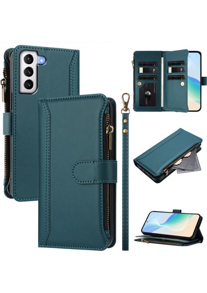 Case For Samsung Galaxy S21 Premium Leather Zipper Pocket Wallet Phone Case With 9 Card Slots And Detachable Wrist Strap (Yurt Dışından)