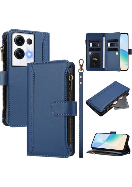 Case For Oppo Reno 8 Pro 5g Premium Leather Zipper Pocket Wallet Phone Case With 9 Card Slots And Detachable Wrist Strap (Yurt Dışından)