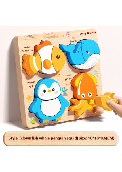 Çocuk Üç Boyutlu Ahşap Puzzle Tahtası Bebek Montessori Erken Eğitim Eşleştirme Hayvan Şekli Blokları Hediye Oyuncaklar (Yurt Dışından)