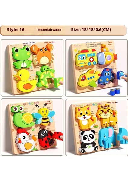 Çocuk Üç Boyutlu Ahşap Puzzle Tahtası Bebek Montessori Erken Eğitim Eşleştirme Hayvan Şekli Blokları Hediye Oyuncaklar (Yurt Dışından)