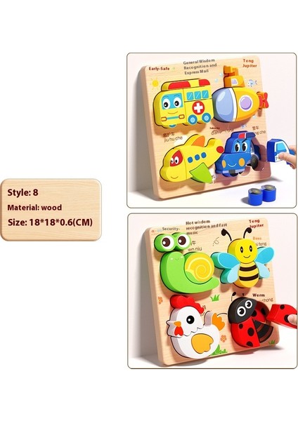 Çocuk Üç Boyutlu Ahşap Puzzle Tahtası Bebek Montessori Erken Eğitim Eşleştirme Hayvan Şekli Blokları Hediye Oyuncaklar (Yurt Dışından)