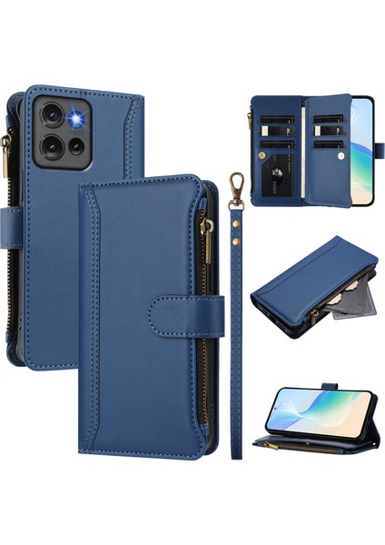 Case For Motorola Edge 50 5g Premium Leather Zipper Pocket Wallet Phone Case With 9 Card Slots And Detachable Wrist Strap (Yurt Dışından)