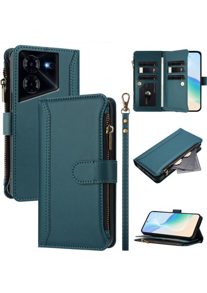 Case For Tecno Pova 5 Premium Leather Zipper Pocket Wallet Phone Case With 9 Card Slots And Detachable Wrist Strap (Yurt Dışından)