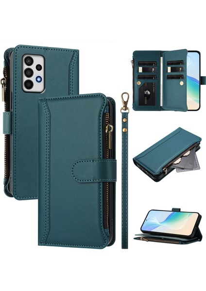Case For Samsung Galaxy A52S 5g Premium Leather Zipper Pocket Wallet Phone Case With 9 Card Slots And Detachable Wrist Strap (Yurt Dışından)