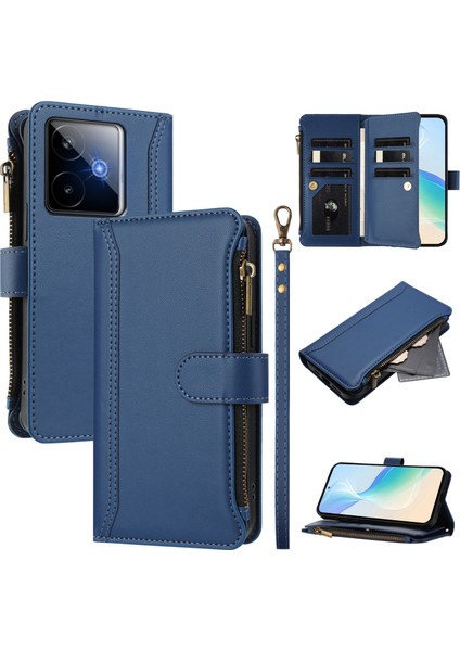 Case For Realme Gt7 Premium Leather Zipper Pocket Wallet Phone Case With 9 Card Slots And Detachable Wrist Strap (Yurt Dışından)