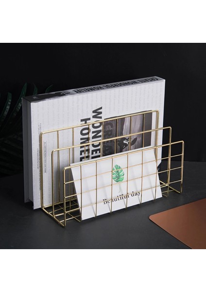 Metal Örgü Masa Düzenleyici Ofis Ev Kitap Destekleri Kitaplık - Altın (Yurt Dışından)