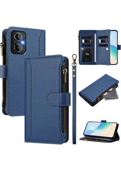 Case For Oppo Reno 8 4g Premium Leather Zipper Pocket Wallet Phone Case With 9 Card Slots And Detachable Wrist Strap (Yurt Dışından)