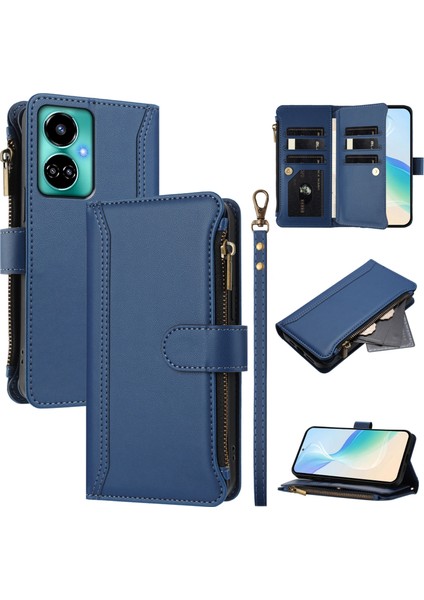 Case For Tecno Camon 19/19 Pro 5g Premium Leather Zipper Pocket Wallet Phone Case With 9 Card Slots And Detachable Wrist Strap (Yurt Dışından)