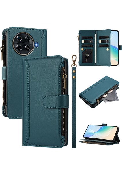 Case For Tecno Spark 20 Pro Plus 4g Premium Leather Zipper Pocket Wallet Phone Case With 9 Card Slots And Detachable Wrist Strap (Yurt Dışından)