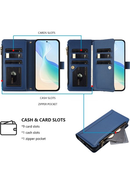 Case For Realme P3 Ultra 5g Premium Leather Zipper Pocket Wallet Phone Case With 9 Card Slots And Detachable Wrist Strap (Yurt Dışından)