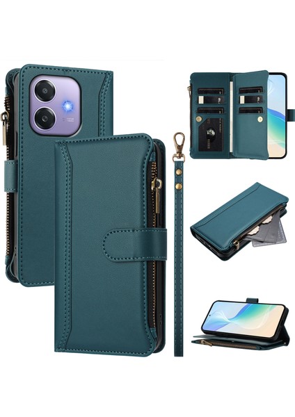 Case For Oppo A40 4g Premium Leather Zipper Pocket Wallet Phone Case With 9 Card Slots And Detachable Wrist Strap (Yurt Dışından)