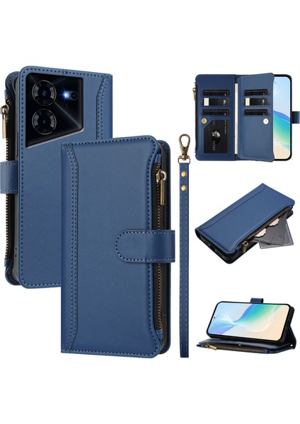 Case For Tecno Pova 5 Premium Leather Zipper Pocket Wallet Phone Case With 9 Card Slots And Detachable Wrist Strap (Yurt Dışından)