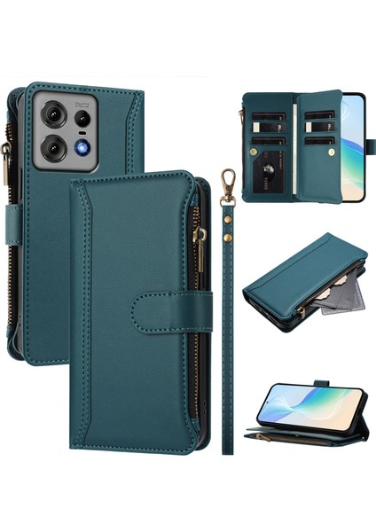 Case For Motorola Edge 50 Pro 5g Premium Leather Zipper Pocket Wallet Phone Case With 9 Card Slots And Detachable Wrist Strap (Yurt Dışından)