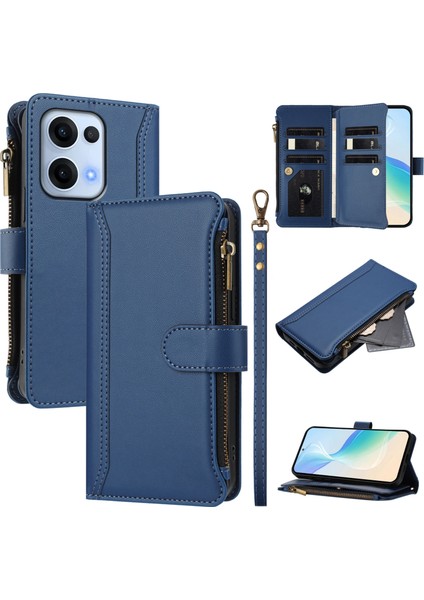 Case For Oppo Reno 13 5g Premium Leather Zipper Pocket Wallet Phone Case With 9 Card Slots And Detachable Wrist Strap (Yurt Dışından)
