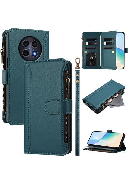 Case For Realme 12 5g Premium Leather Zipper Pocket Wallet Phone Case With 9 Card Slots And Detachable Wrist Strap (Yurt Dışından)