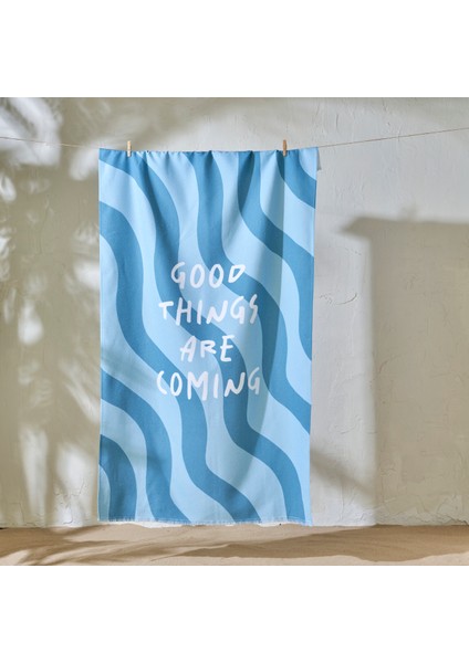 %100 Pamuk Good Things Are Coming Baskılı Plaj Havlusu Mint (90X150 Cm)