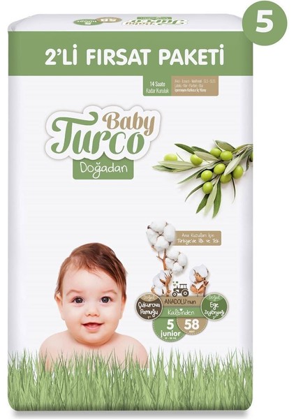 Baby Turco Doğadan 2'li Ultra Fırsat Paketi Bebek Bezi 5 Numara Junior 290 Adet fiyatları