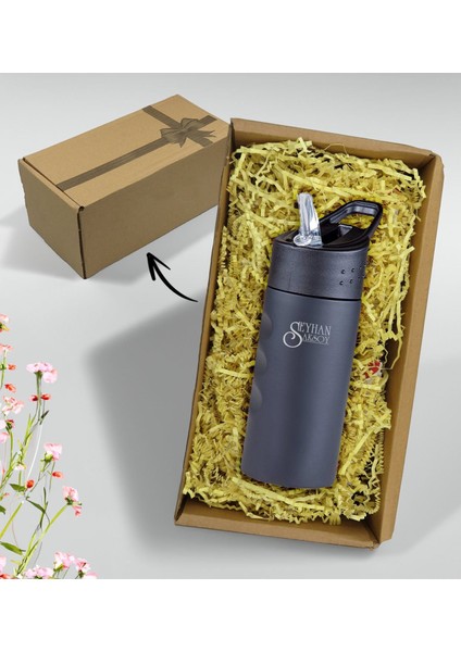 Kişiye Özel Kutulu 5302 Siyah Çelik Matara 500ML