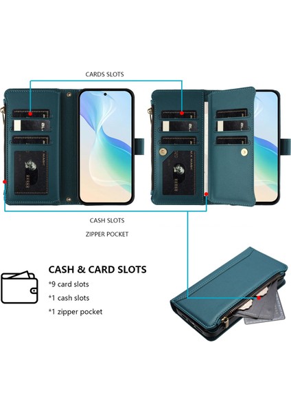 Case For Oppo Reno 13 5g Premium Leather Zipper Pocket Wallet Phone Case With 9 Card Slots And Detachable Wrist Strap (Yurt Dışından) fırsatları