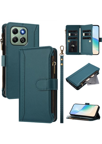 Case For Honor X6B 4g Premium Leather Zipper Pocket Wallet Phone Case With 9 Card Slots And Detachable Wrist Strap (Yurt Dışından)
