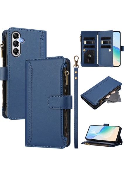 Case For Samsung Galaxy M14 5g Premium Leather Zipper Pocket Wallet Phone Case With 9 Card Slots And Detachable Wrist Strap (Yurt Dışından)