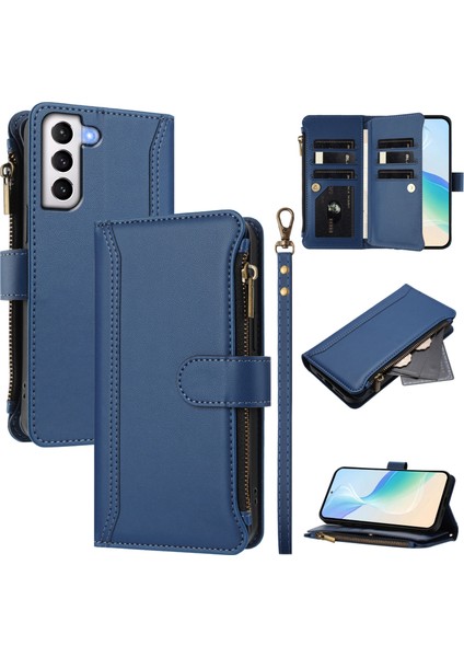Case For Samsung Galaxy S21 Plus Premium Leather Zipper Pocket Wallet Phone Case With 9 Card Slots And Detachable Wrist Strap (Yurt Dışından)