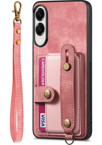 Samsung Galaxy S25 Edge Retro Pu Deri Arka Kapak Kart Tutucu ve Bileklik Ayaklığı ile (Yurt Dışından)