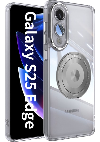 Samsung Galaxy S25 Edge Manyetik Kılıf Pc + Tpu Telefon Kılıfı Döner Metal Ayaklı (Yurt Dışından)