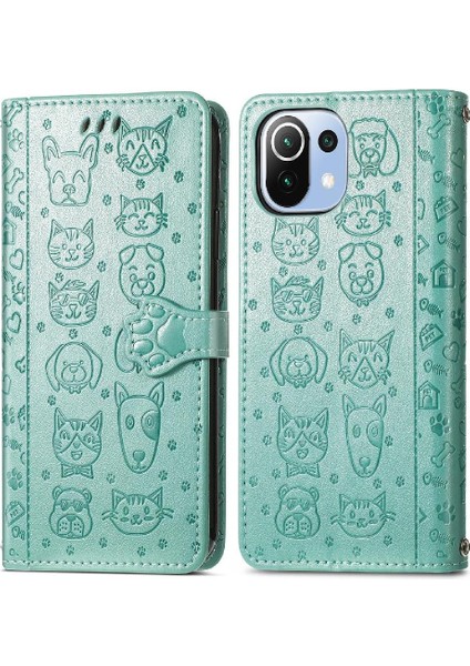 Xiaomi 11 Lite Sevimli Kedi Kabartmalı Premium Pu Deri Flip Darbeye Dayanıklı Cüzdan Manyetik Kılıf Kapağı Kart Yuvaları ile (Yurt Dışından)
