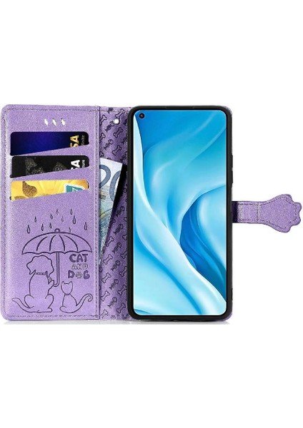 Xiaomi 11 Lite Sevimli Kedi Kabartmalı Premium Pu Deri Flip Darbeye Dayanıklı Cüzdan Manyetik Kılıf Kapağı Kart Yuvaları ile (Yurt Dışından) fırsatları