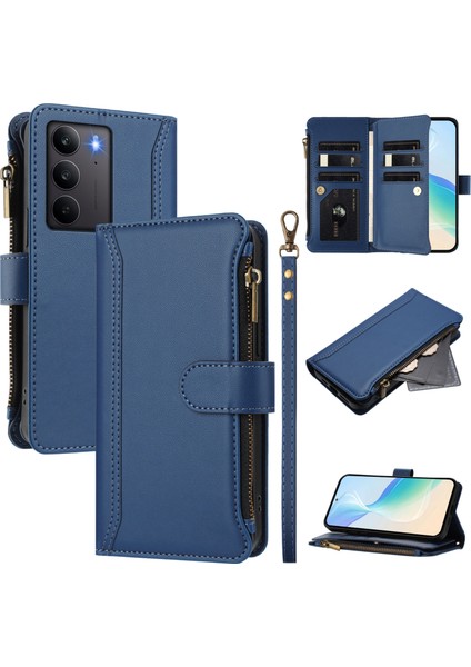 Case For Realme 14X 5g Premium Leather Zipper Pocket Wallet Phone Case With 9 Card Slots And Detachable Wrist Strap (Yurt Dışından)