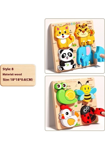 Çocuk Üç Boyutlu Ahşap Puzzle Tahtası Bebek Montessori Erken Eğitim Eşleştirme Hayvan Şekli Blokları Hediye Oyuncaklar (Yurt Dışından)