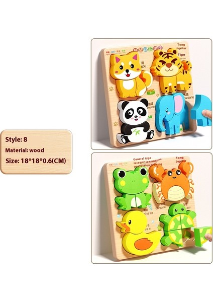 Çocuk Üç Boyutlu Ahşap Puzzle Tahtası Bebek Montessori Erken Eğitim Eşleştirme Hayvan Şekli Blokları Hediye Oyuncaklar (Yurt Dışından)