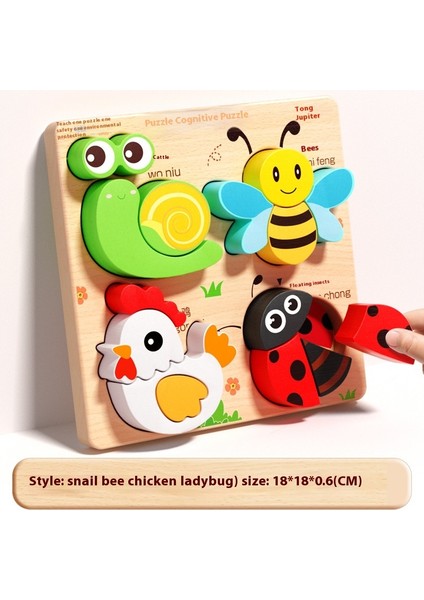 Çocuk Üç Boyutlu Ahşap Puzzle Tahtası Bebek Montessori Erken Eğitim Eşleştirme Hayvan Şekli Blokları Hediye Oyuncaklar (Yurt Dışından)