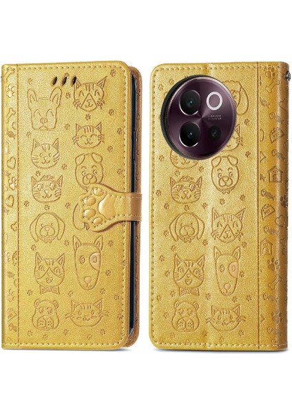 Vıvo V40 Lite Sevimli Kedi Kabartmalı Premium Pu Deri Flip Darbeye Dayanıklı Cüzdan Manyetik Kılıf Kapağı Kart Yuvaları ile (Yurt Dışından)