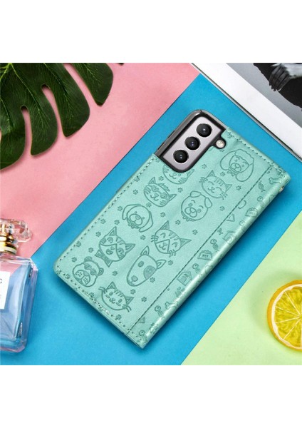 Samsung Galaxy S22 Sevimli Kedi Kabartmalı Premium Pu Deri Flip Darbeye Dayanıklı Cüzdan Manyetik Kılıf Kapağı Kart Yuvaları ile (Yurt Dışından)