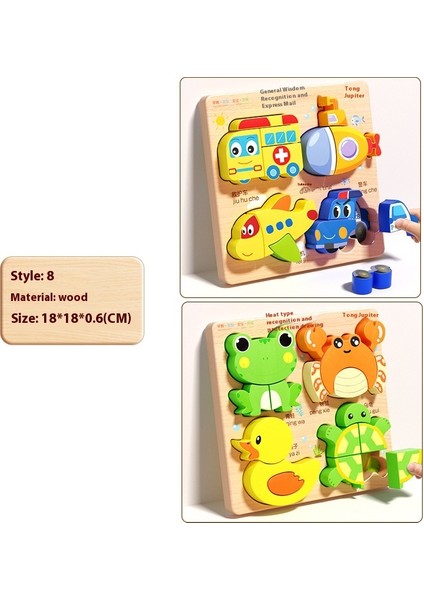 Çocuk Üç Boyutlu Ahşap Puzzle Tahtası Bebek Montessori Erken Eğitim Eşleştirme Hayvan Şekli Blokları Hediye Oyuncaklar (Yurt Dışından)
