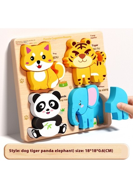 Çocuk Üç Boyutlu Ahşap Puzzle Tahtası Bebek Montessori Erken Eğitim Eşleştirme Hayvan Şekli Blokları Hediye Oyuncaklar (Yurt Dışından)