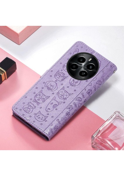 Realme 13 Sevimli Kedi Kabartmalı Premium Pu Deri Flip Darbeye Dayanıklı Cüzdan Manyetik Kılıf Kapağı Kart Yuvaları ile (Yurt Dışından)